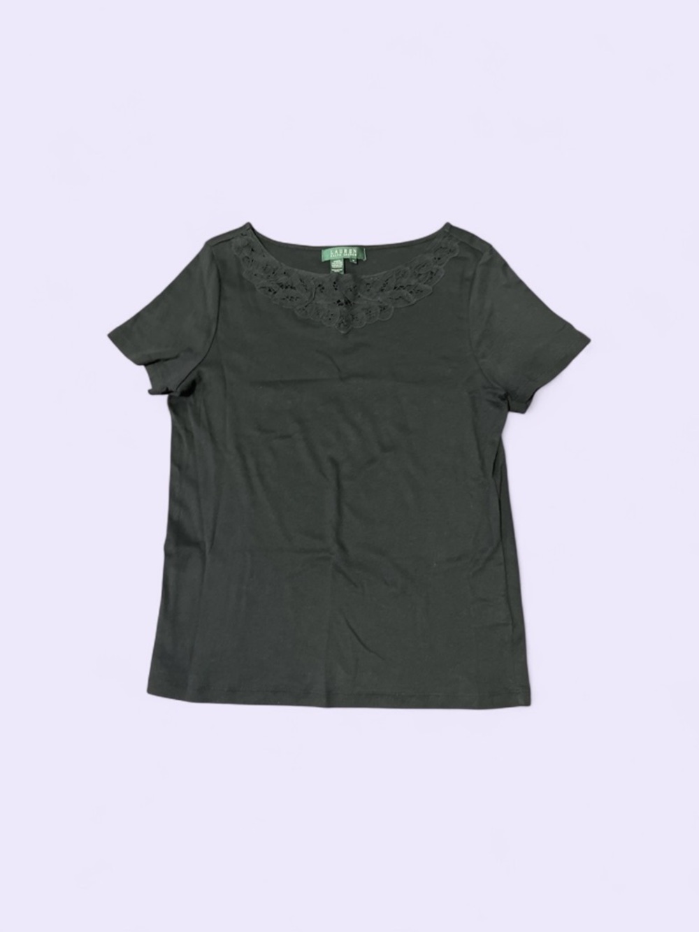 Ralph Lauren Black Short-Sleeve Lace-Trim Tee